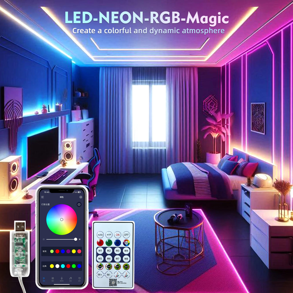 RGBIC Neon LED Strip Light 5M – Smart Color Changing Neon Lights for Aesthetic Decor & Gaming Room