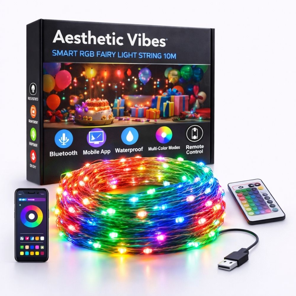 Smart RGB fairy light string for birthday & event decor.