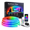  RGB LED strip lights with smartphone app, remote control for gaming setup and event decor.