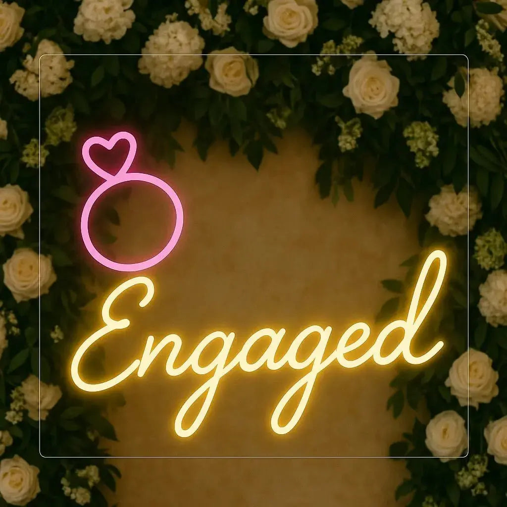 Engaged Neon Sign with Ring Icon Aesthetic Vibes