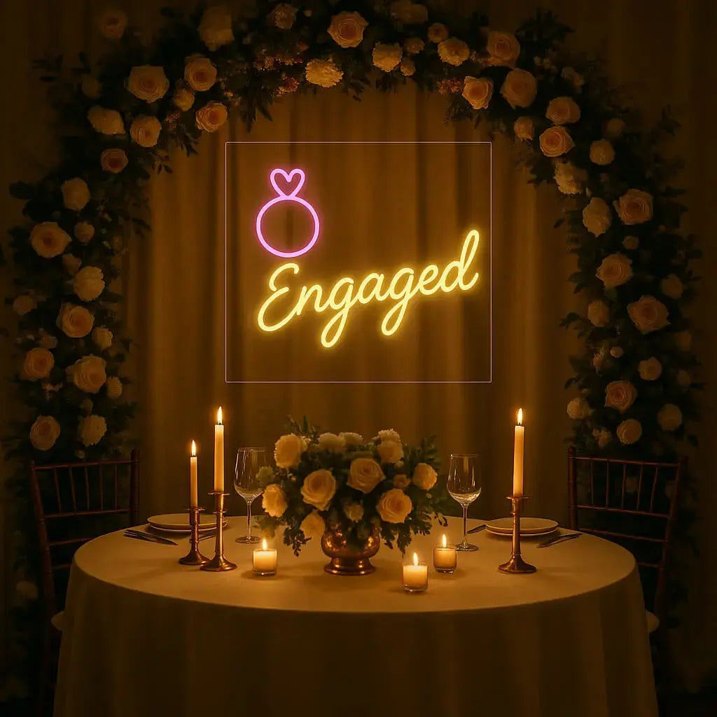 Engaged Neon Sign with Ring Icon Aesthetic Vibes