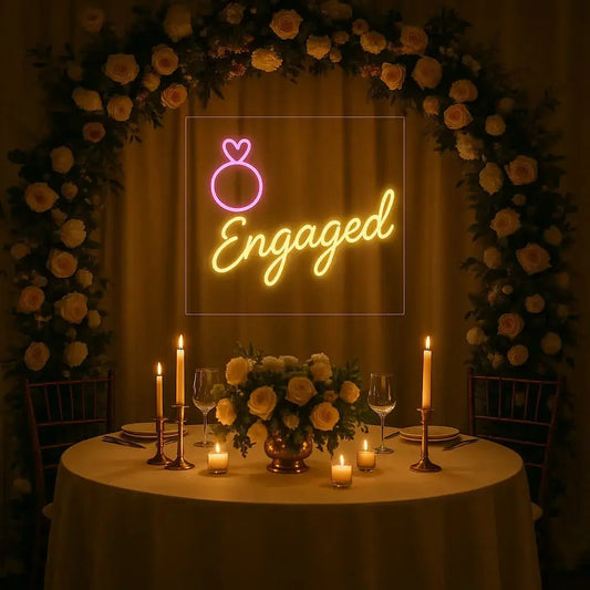 Engaged Neon Sign with Ring Icon Aesthetic Vibes