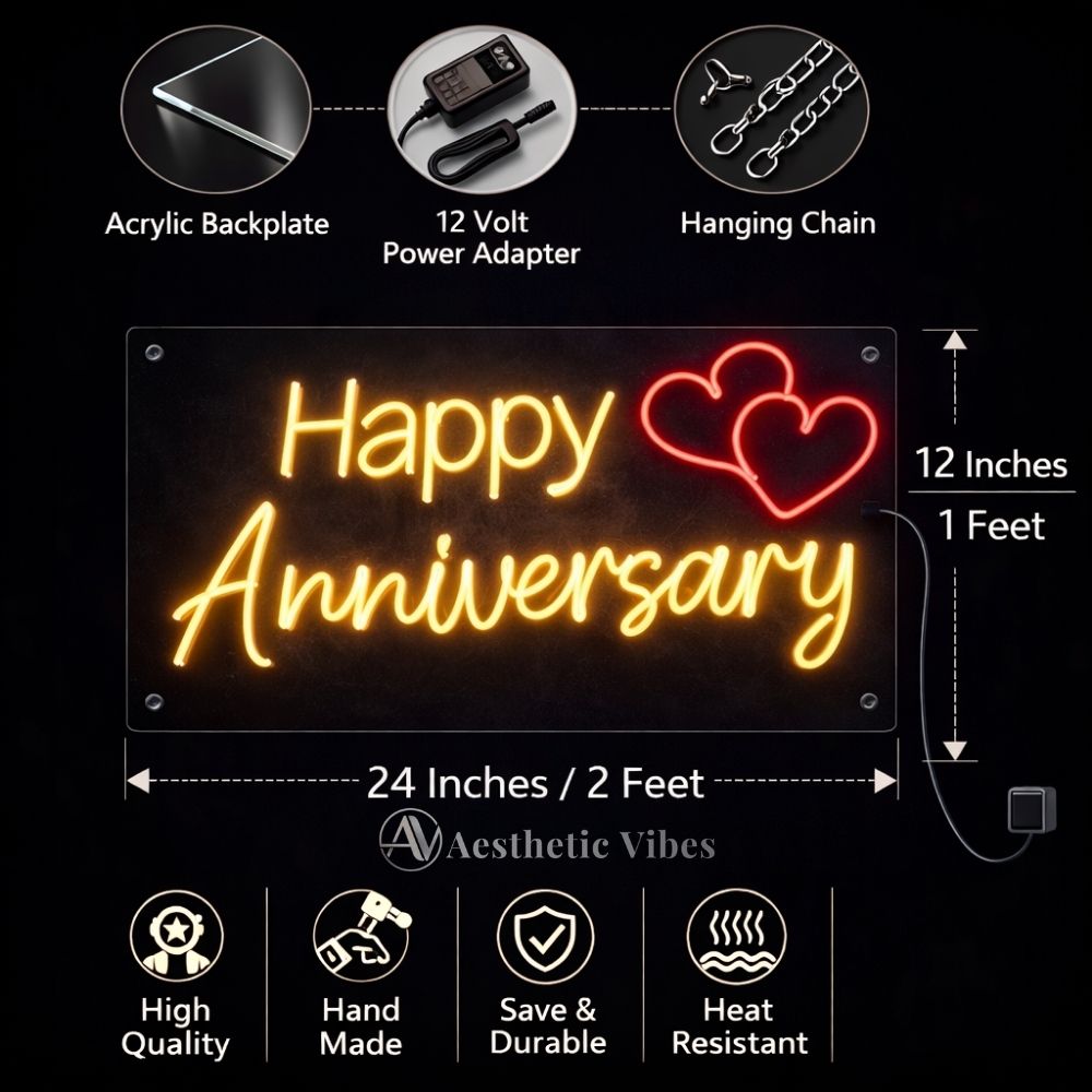 Happy Anniversary neon sign for couple decor 