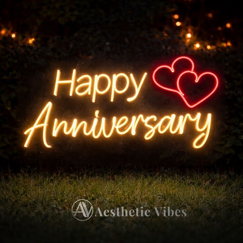 Happy Anniversary neon sign LED light with hearts for couple decor wedding backdrop anniversary party aesthetic lighting
