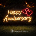 Happy Anniversary neon sign LED light with hearts for couple decor wedding backdrop anniversary party aesthetic lighting
