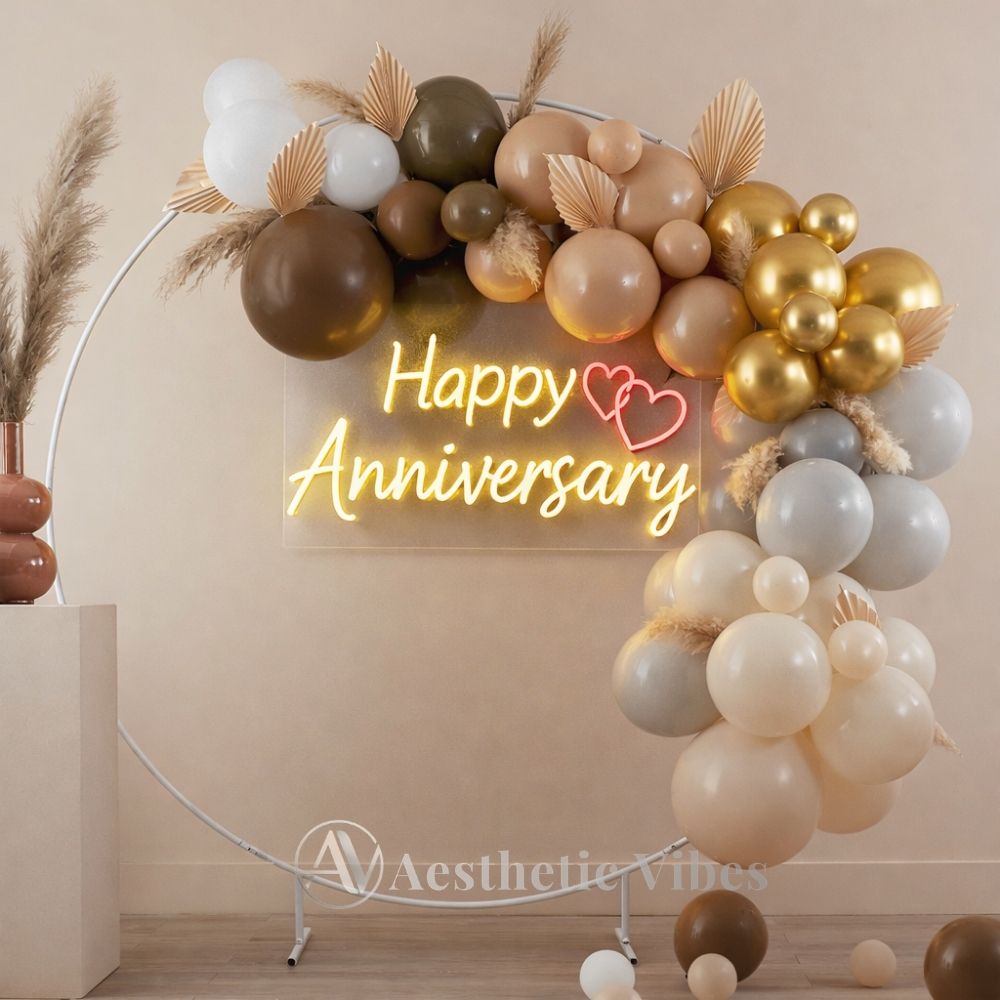 Happy Anniversary neon sign LED light with hearts for anniversary party backdrop aesthetic lighting