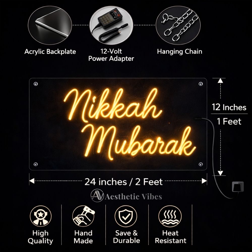 Nikkah Mubarak neon sign light for wedding decor nikkah ceremony backdrop aesthetic lighting